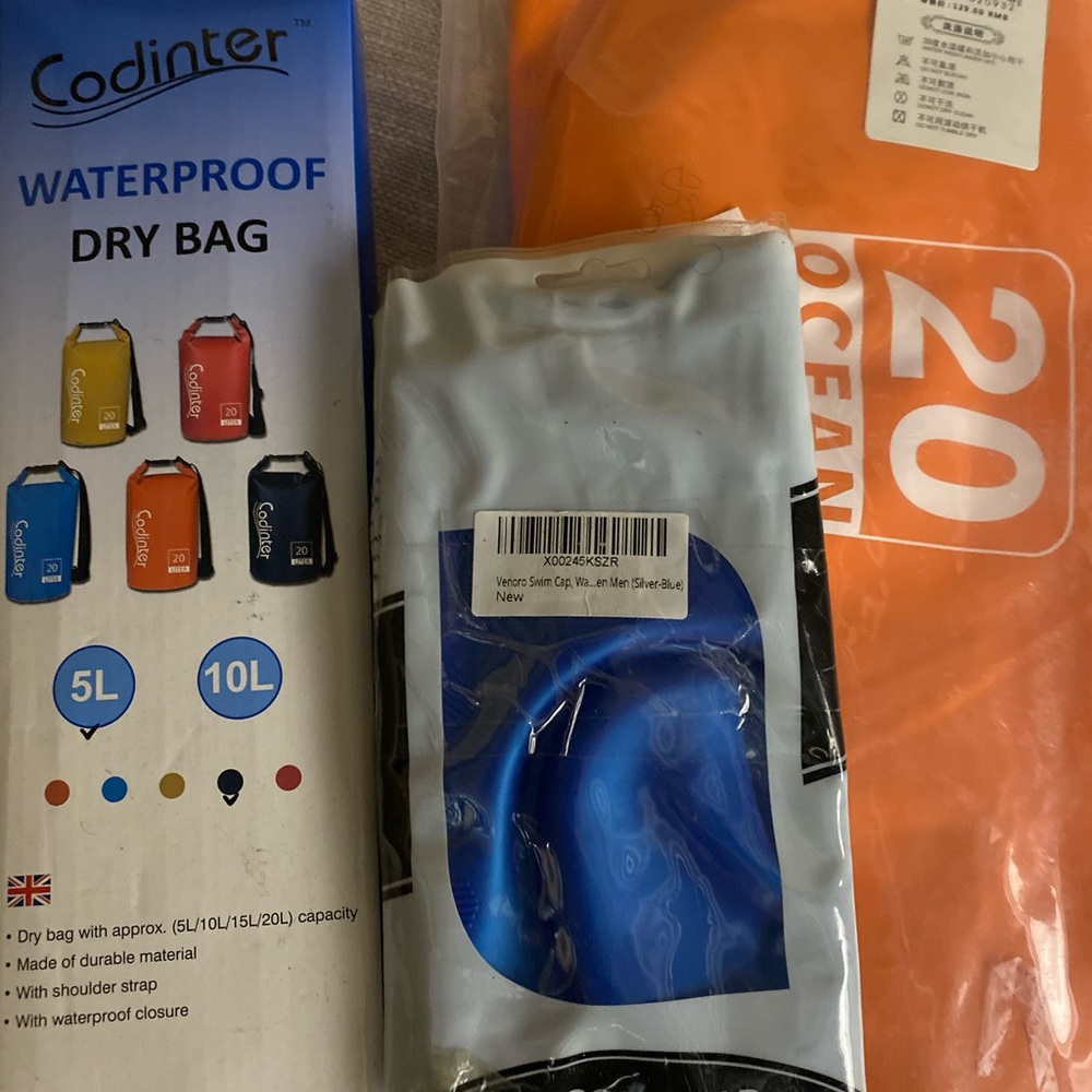 Waterproof Bag and Swim Caps Bundle NEW